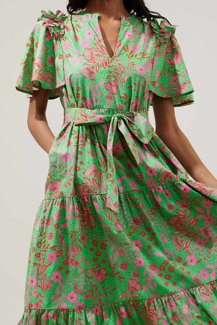 Jade Floral Escondido Tiered Shift Midi Dress