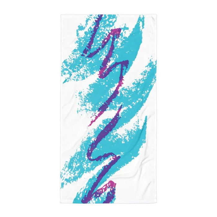 Jazzy 90s Beach Towel in 90s Mall Turquoise. REACH Compliant, Zero-Wastewater Printing, Made-to-Order (Zero Overproduction).