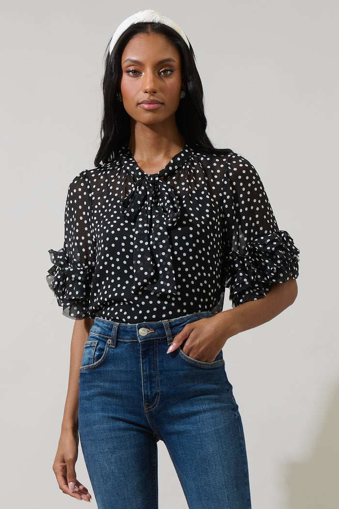 Jinni Dot Lida Tie Neck Top
