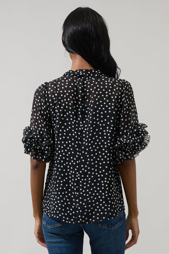 Jinni Dot Lida Tie Neck Top