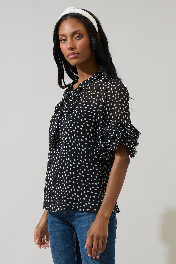 Jinni Dot Lida Tie Neck Top
