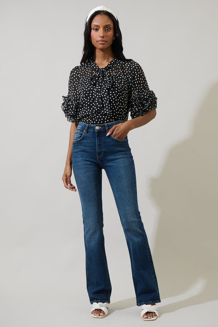Jinni Dot Lida Tie Neck Top