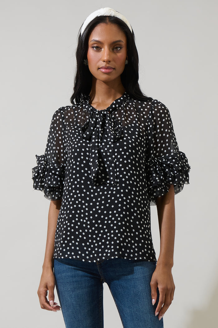 Jinni Dot Lida Tie Neck Top