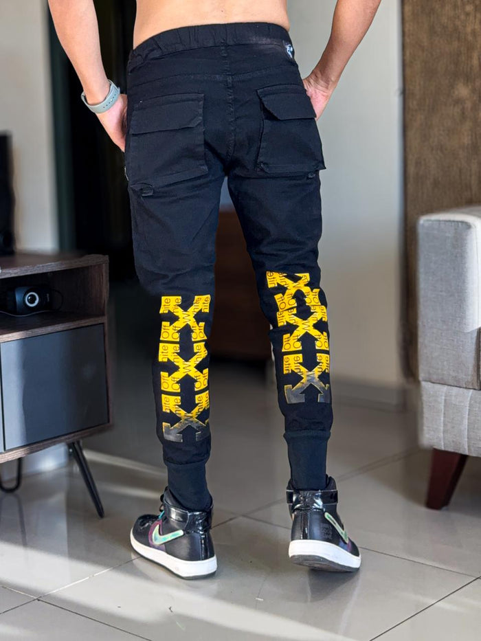 Jogger Off White negro-amarillo