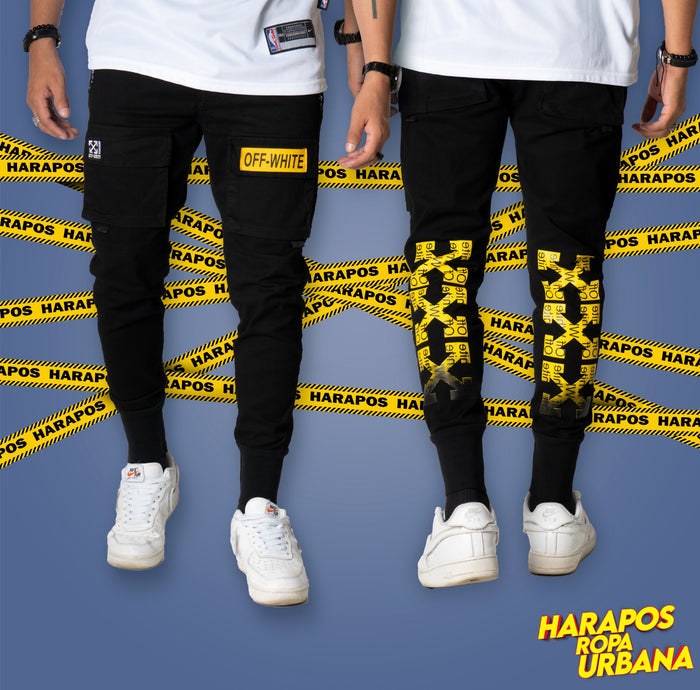 Jogger Off White negro-amarillo