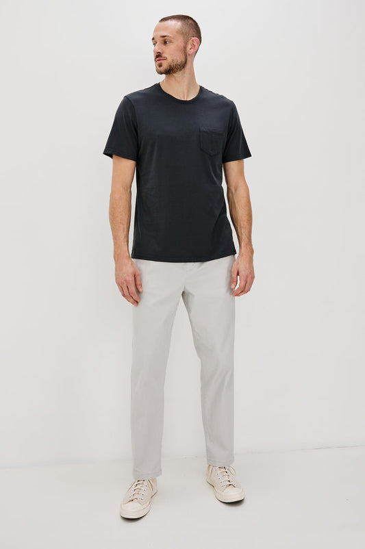 Johnny T-Shirt in Modal Jersey With Short Sleeves, Chest Patch Pocket, and Classic Fit in Carbon Colorway - Full Body Front View Featured on Model