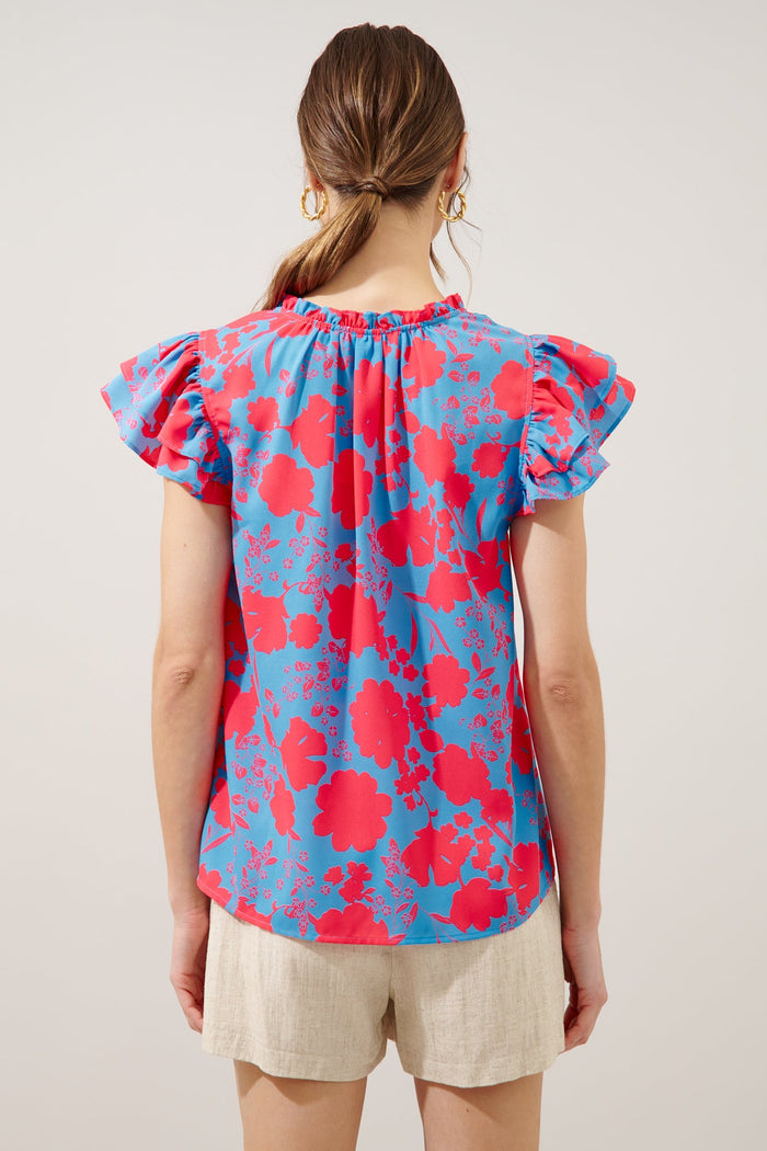 Juliana Floral Bellissima Ruffle Sleeve Top
