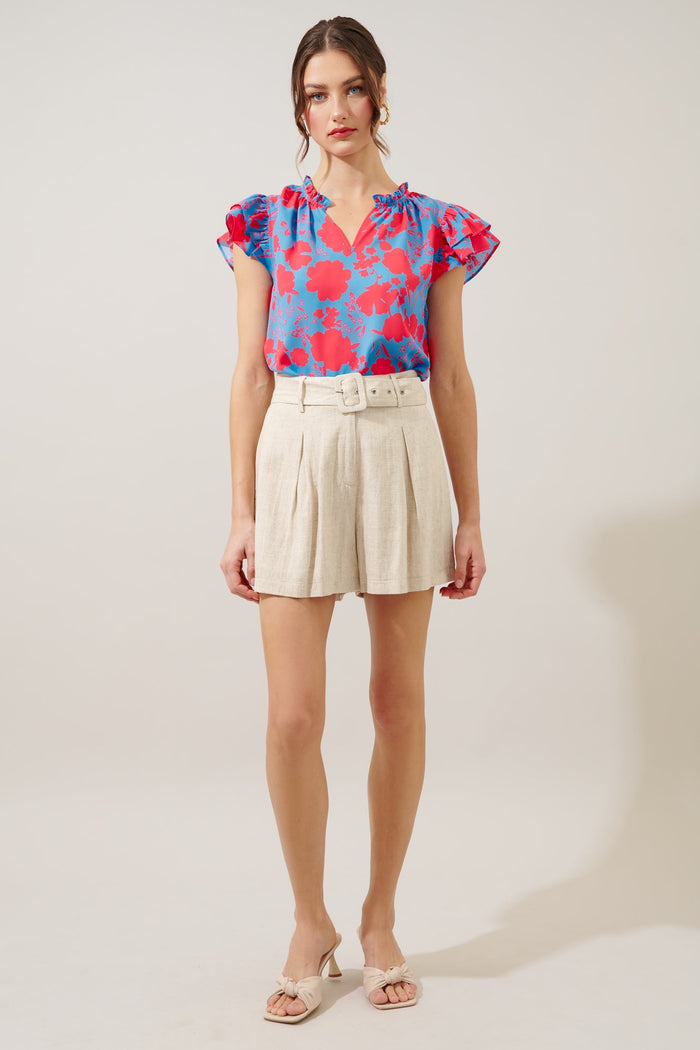 Juliana Floral Bellissima Ruffle Sleeve Top