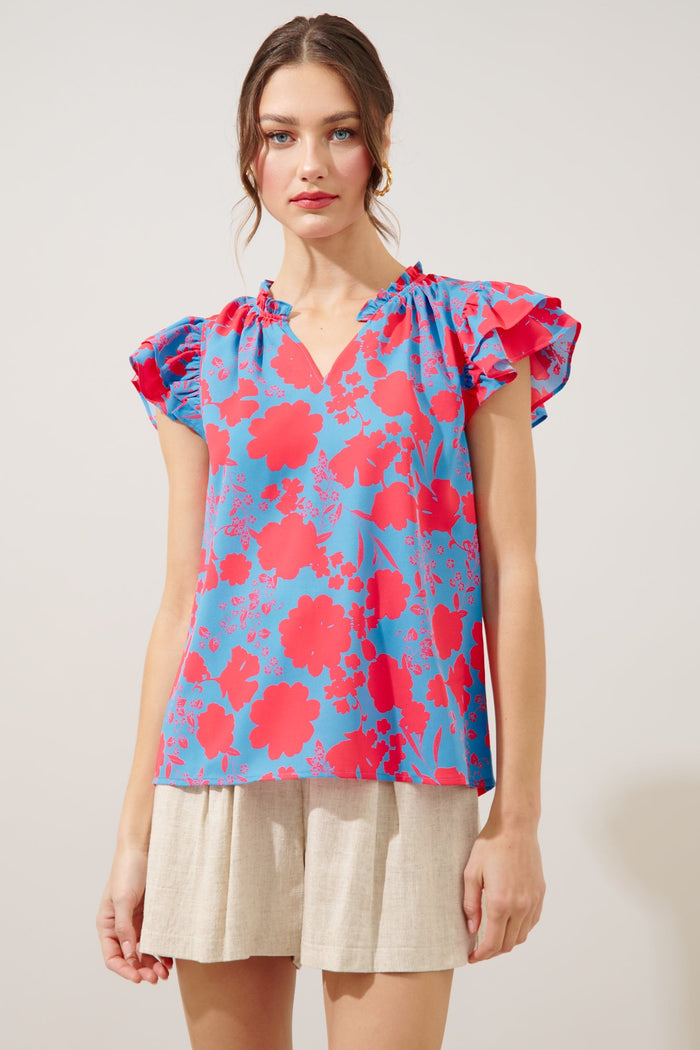 Juliana Floral Bellissima Ruffle Sleeve Top