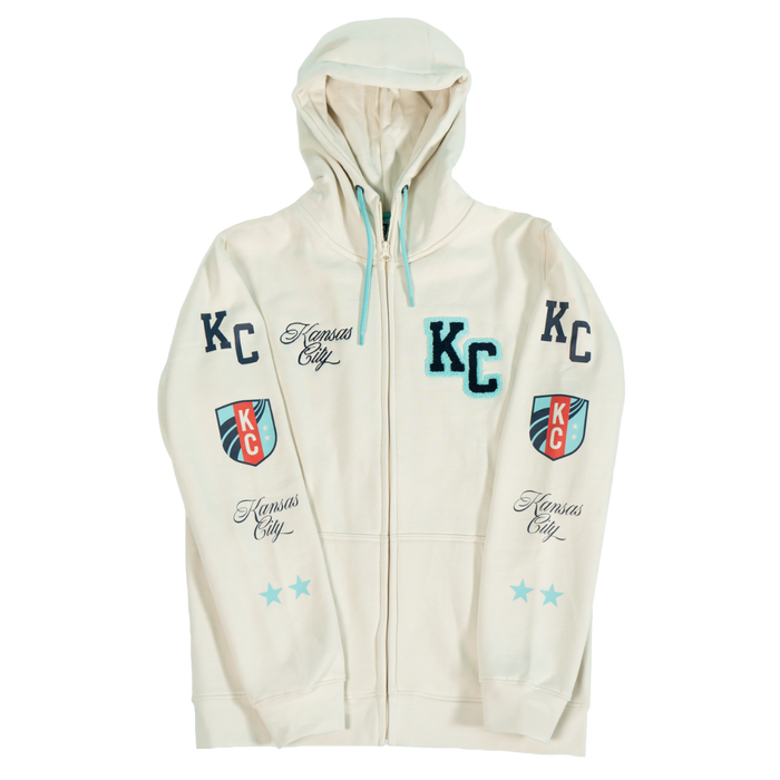 Unisex Full Zip Cream Hoodie KC Patches Front