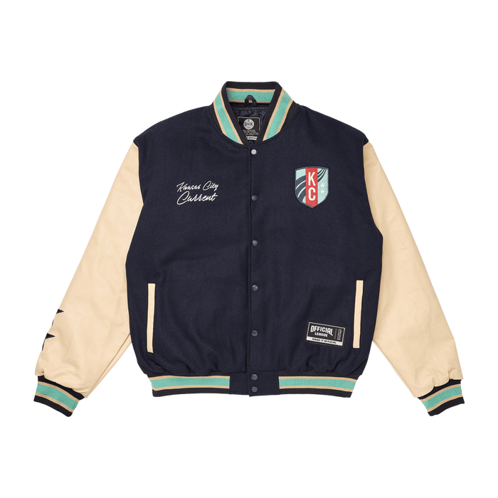 Unisex Navy Letterman Jacket Front