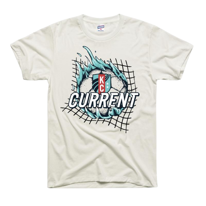 KC Current Unisex Teal Flames Soccer Ball T-Shirt