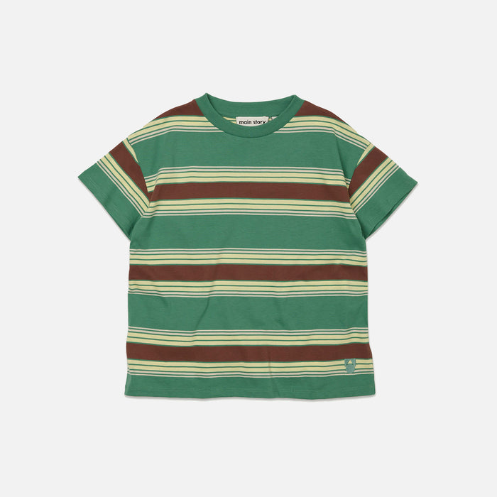 Kids Cotton Loose Tee - Bottle Green Stripe