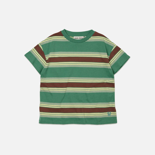 Kids Cotton Loose Tee - Bottle Green Stripe