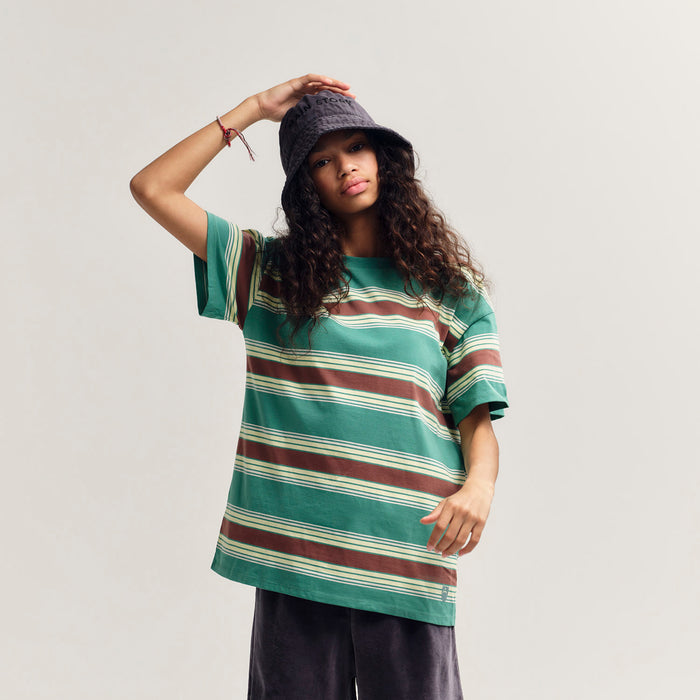 Kids Cotton Loose Tee - Bottle Green Stripe