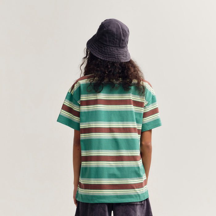 Kids Cotton Loose Tee - Bottle Green Stripe