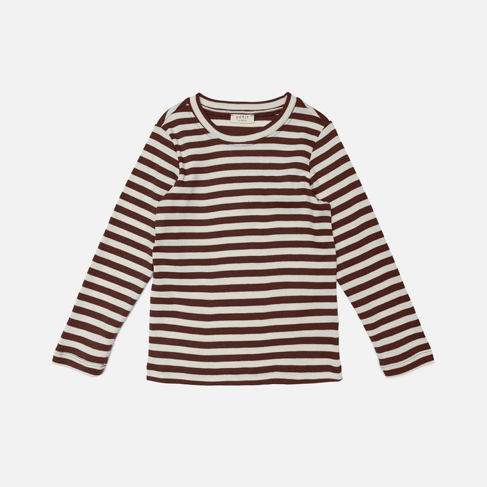 Kids  Cotton LS Top - Natural/Chestnut Stripe