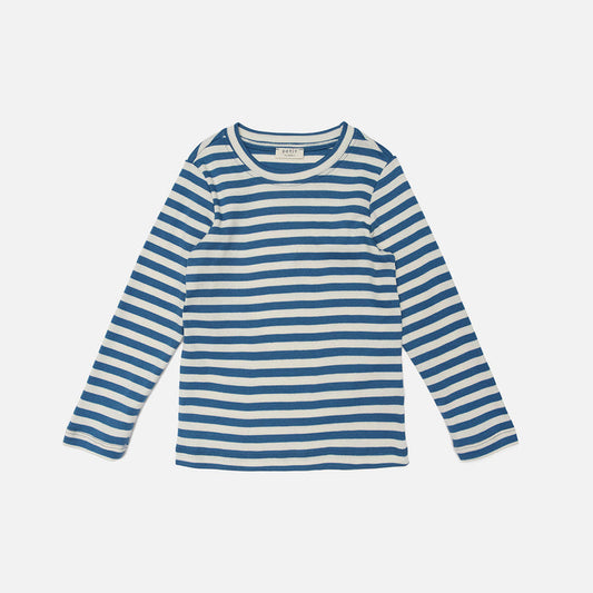 Kids  Cotton LS Top - Natural/Denim Blue Stripe