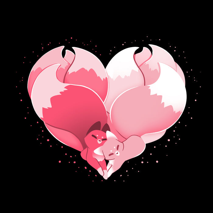 Classic Cotton T-shirt_TeeTurtle black Kitsune Heart featuring two kitsunes cuddling together and forming a heart with their tails.