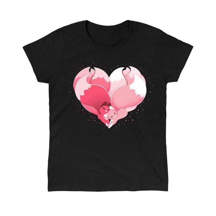 Classic Cotton T-shirt_TeeTurtle black Kitsune Heart featuring two kitsunes cuddling together and forming a heart with their tails.