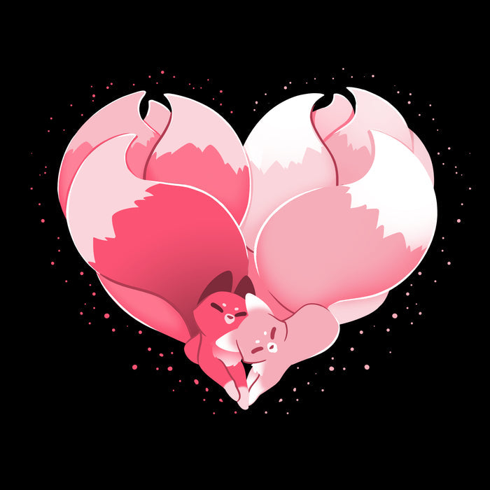 Long Sleeve T-shirt_TeeTurtle black Kitsune Heart featuring two kitsunes cuddling together and forming a heart with their tails.