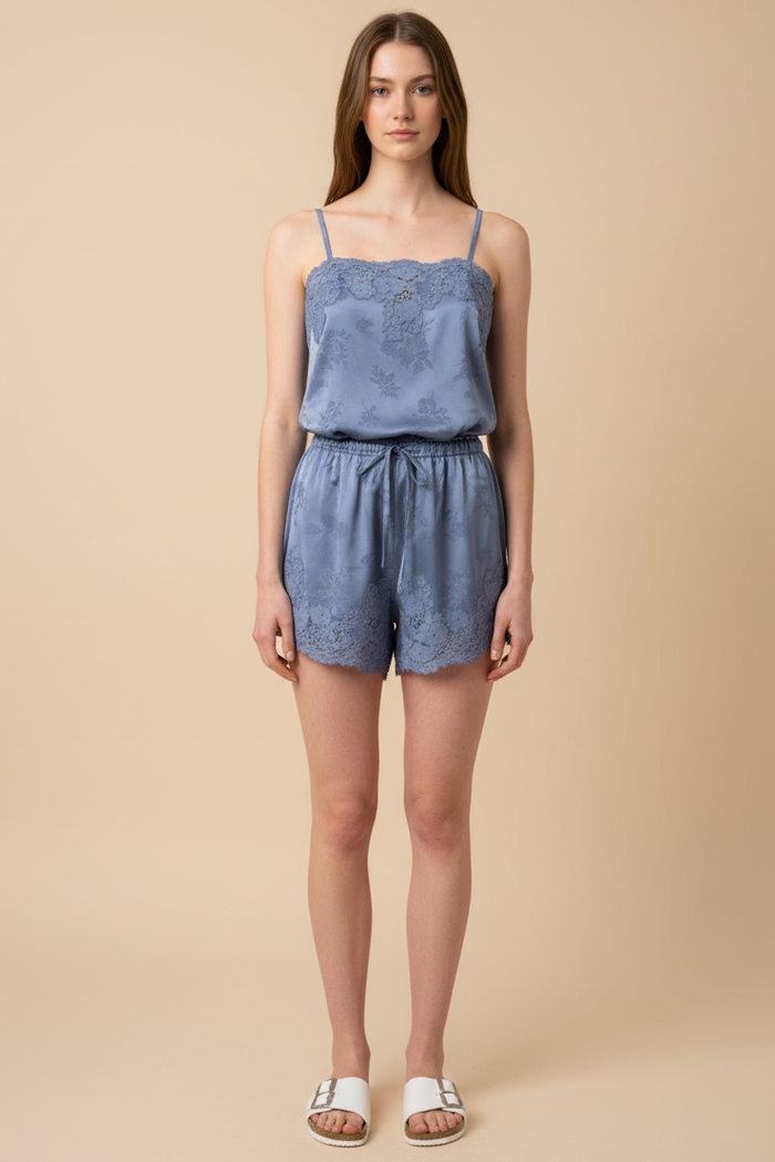 Lace Trim Satin Cami & Shorts Set
