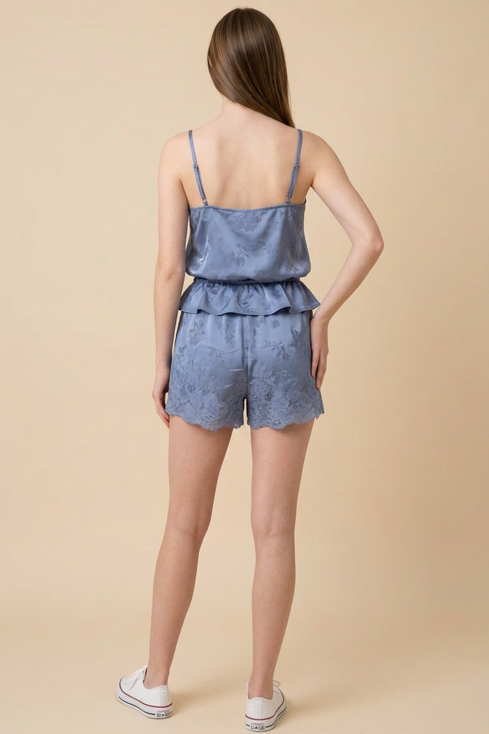 Lace Trim Satin Cami & Shorts Set