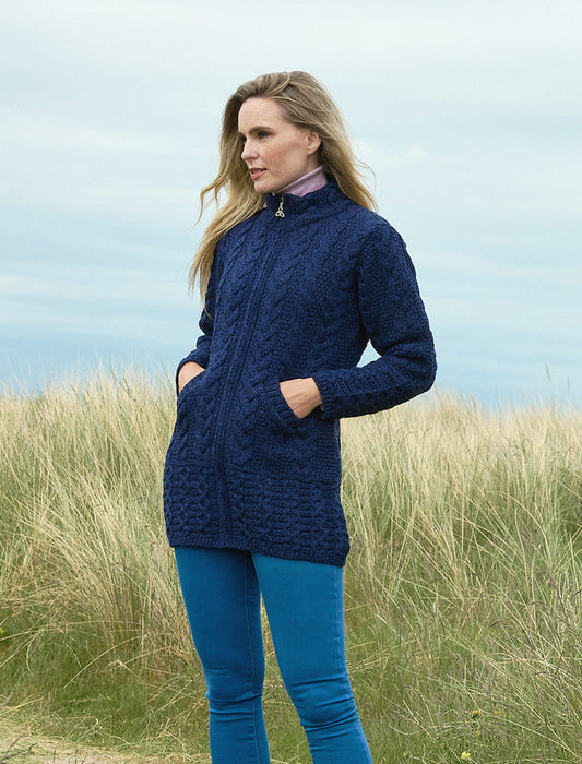 Ladies Merino Cable Design Zip Coatigan - Midnight #color_midnight