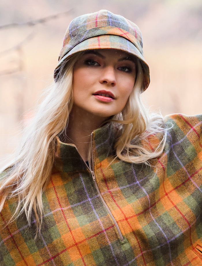 Ladies Tweed Flapper Cap - Orange & Green #color_orange-green