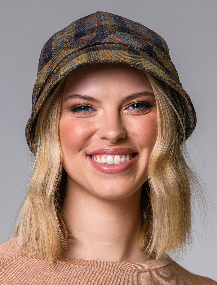 Ladies Tweed Flapper Cap - Blue Mustard #color_blue-mustard