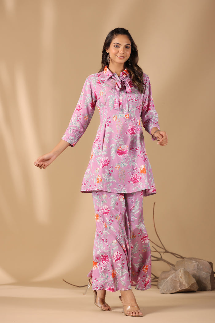 Lavender hues on Muslin Silk Co-ord Set