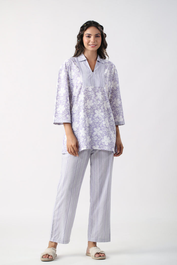 Lavender Meadows Cotton Loungewear Top Set