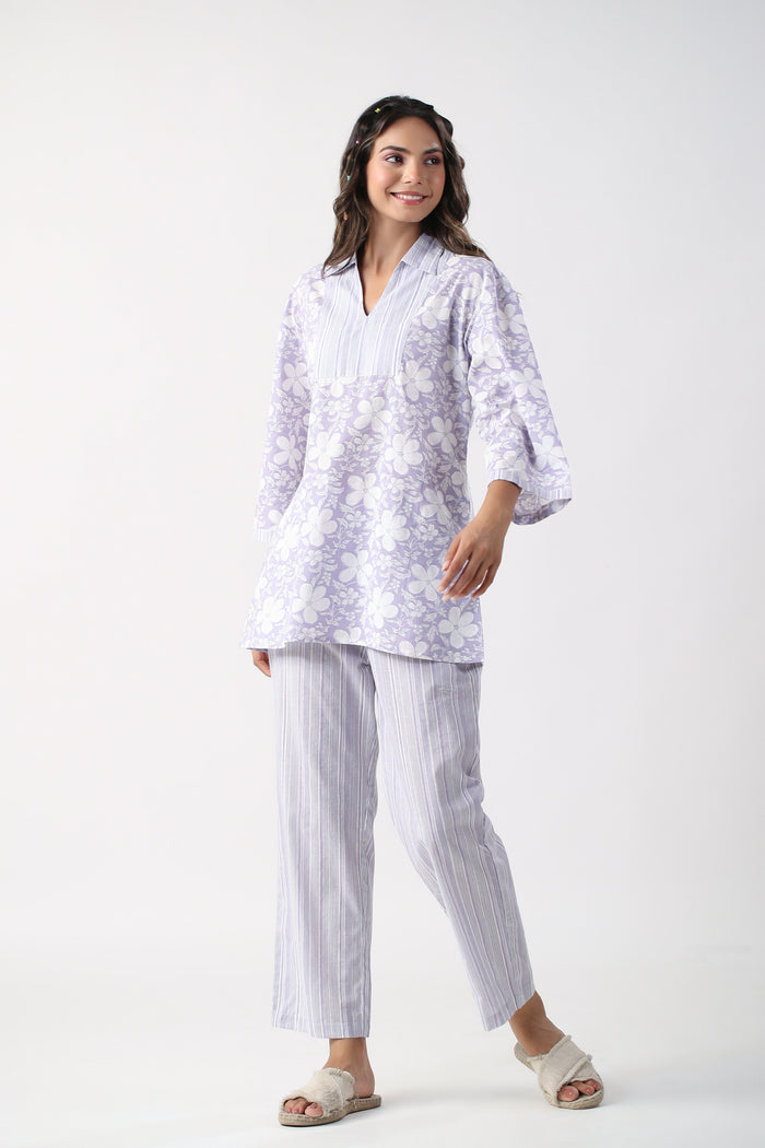 Lavender Meadows Cotton Loungewear Top Set