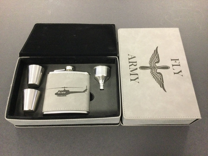 Leatherette Flask Set with UH-1 Huey Engraving