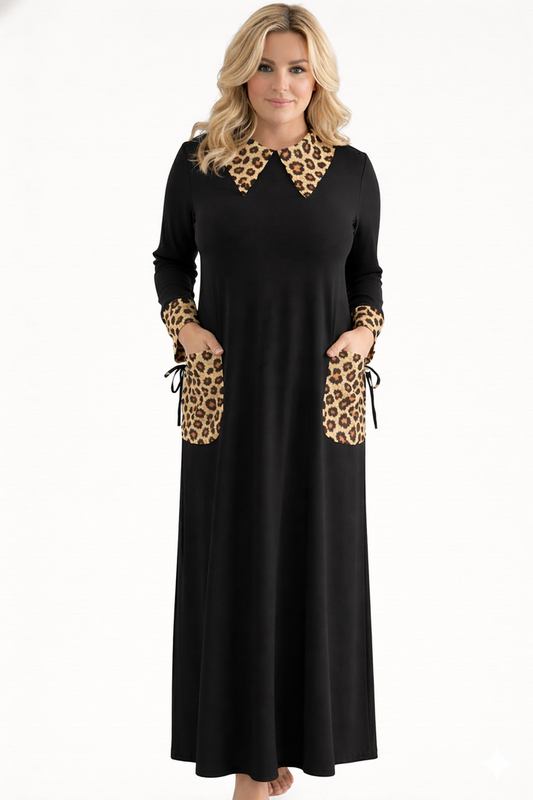 Leopard Pocket & Collar Dress