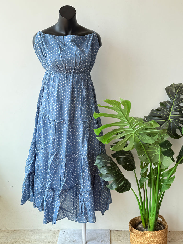 Light blue polka gown with organza shrug