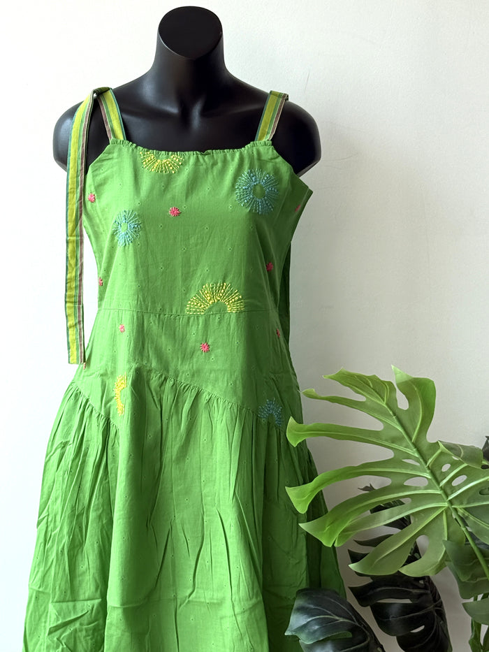 Light green emb layered cotton gown