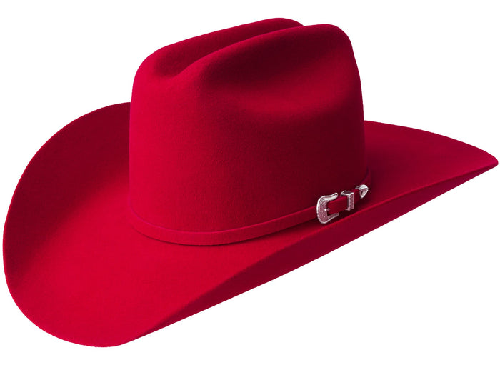Red cowboy hat with silver buckle