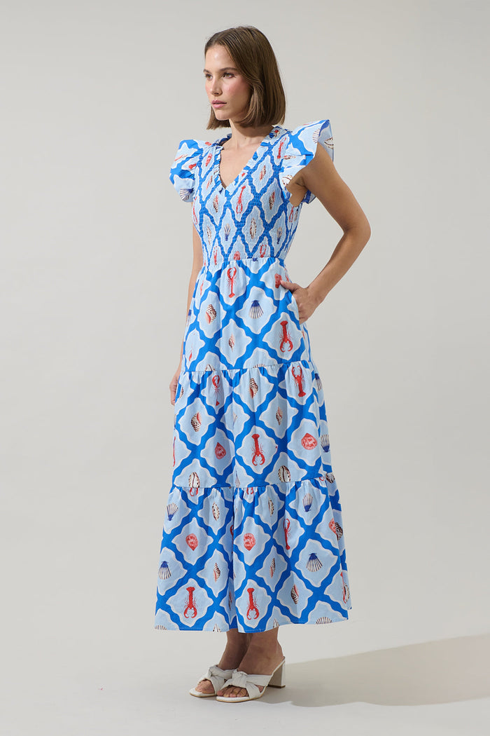 Lobster Bay Sunfire Tiered Midi Dress