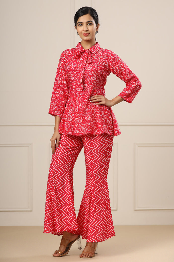 Lotus Mosaic on Pink Muslin Silk Co-ord Set