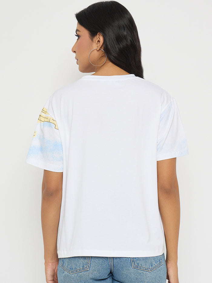 Madame All Over Print Cotton Blend White T-Shirt