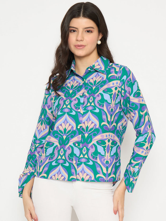 Madame All Over Print Full Sleeve Green Shirt