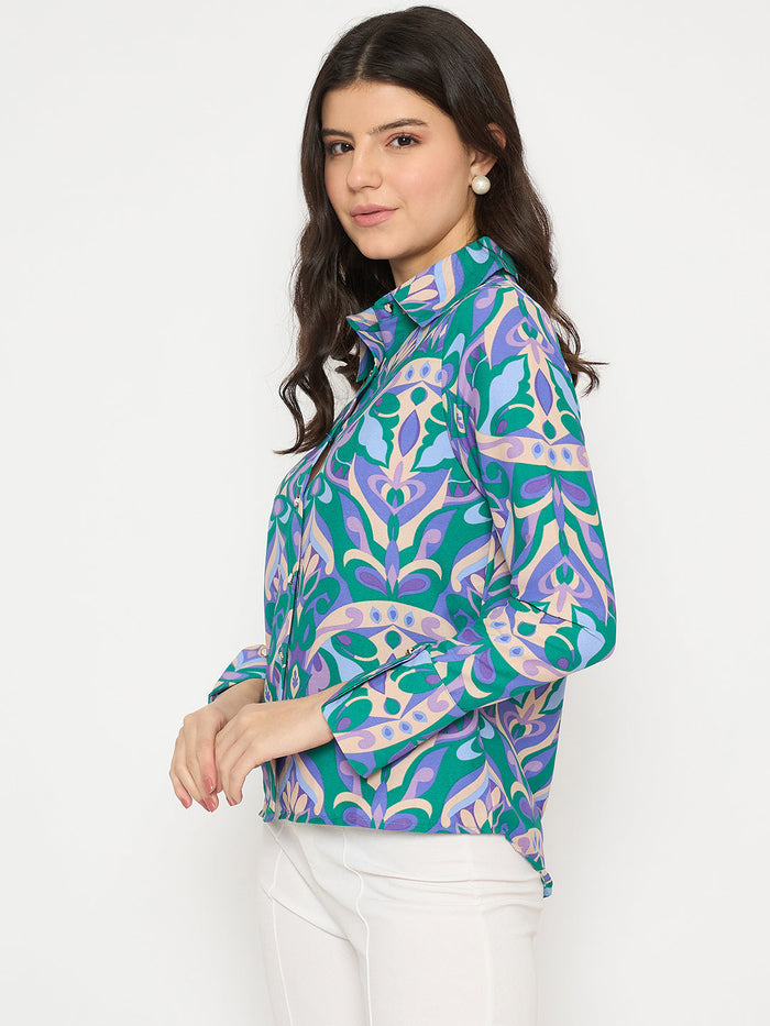 Madame All Over Print Full Sleeve Green Shirt