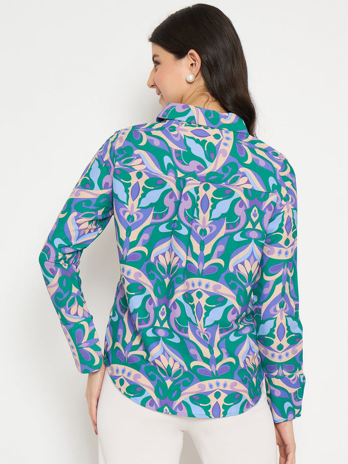 Madame All Over Print Full Sleeve Green Shirt