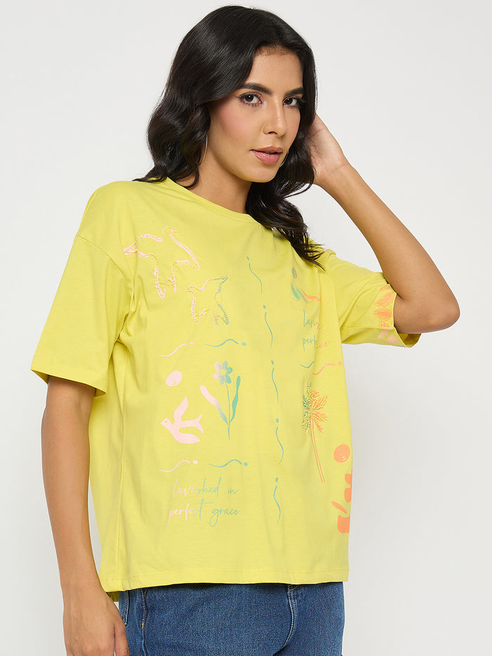 Madame All Over Print Lemon Yellow T-Shirt