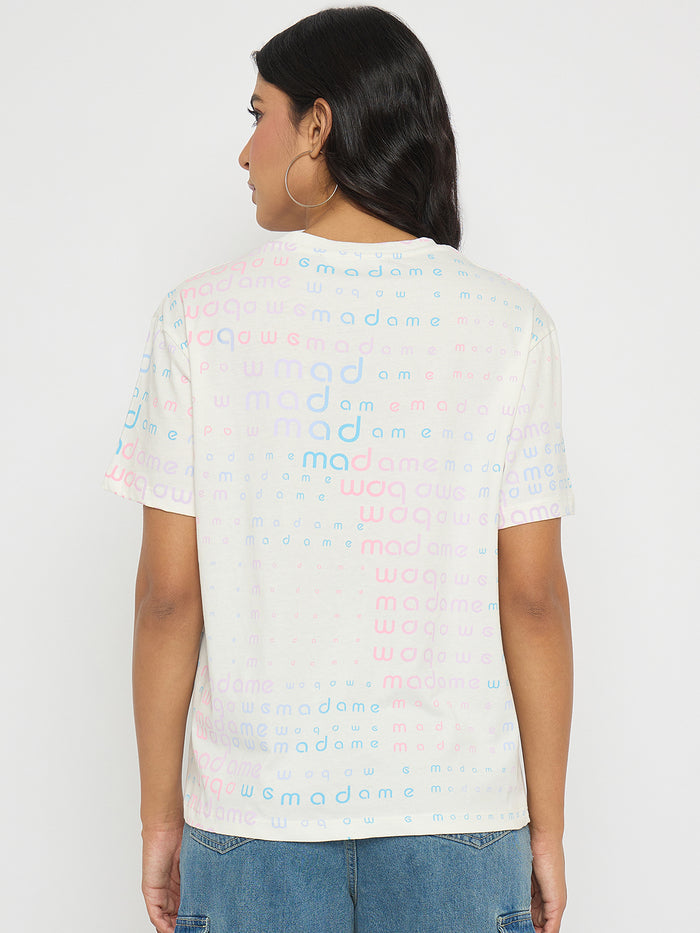 Madame All Over Print White Cotton T-shirt