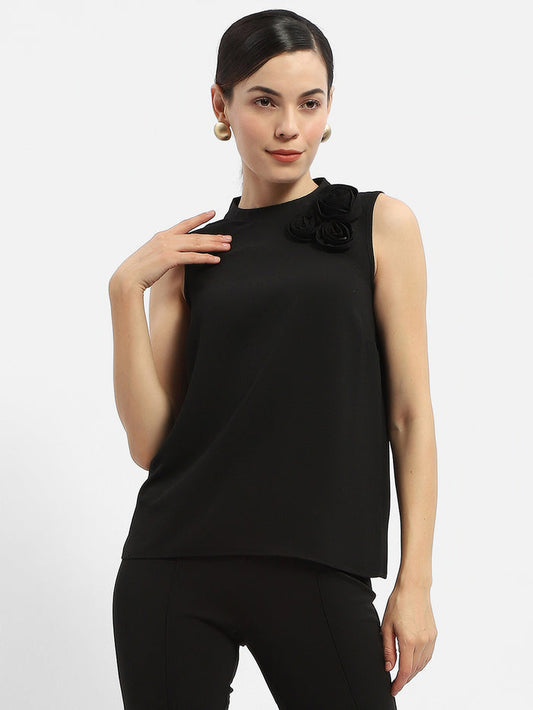 Madame Applique Adorned Black Shimmer Top