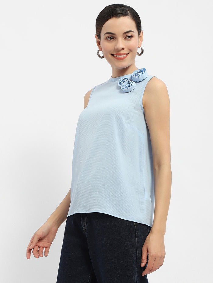 Madame Applique Adorned Blue Shimmer Top