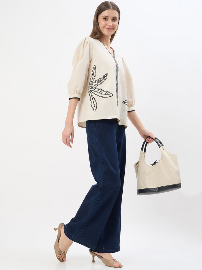 Madame Black Cotton Blend Wide Leg Jeans
