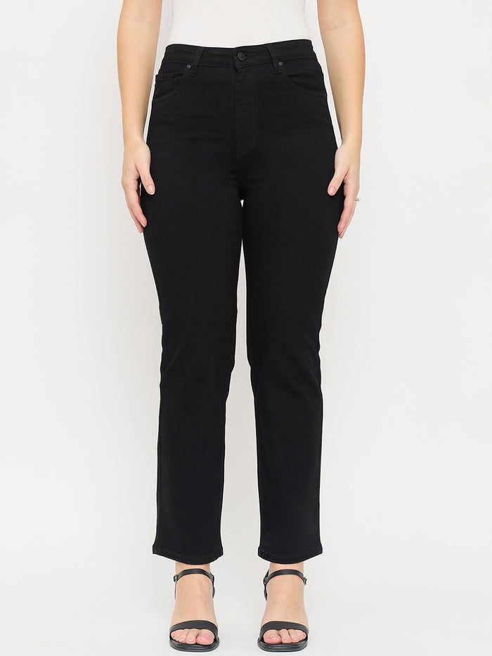 Madame Black Cotton Straight Fit Jeans